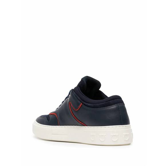 NEW SALVATORE FERRAGAMO men's borg logo low-top sneakers in blue - Picture 3 of 4